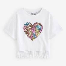 Load image into Gallery viewer, Ecru White 100% Cotton Sequin Heart T-Shirt (3-12yrs)
