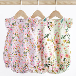 Lilac Purple/Sage Green Floral Baby Bloomer Rompers 3 Pack