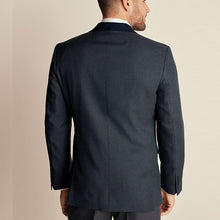 Load image into Gallery viewer, Navy Blue Regular Fit Trimmed Textured Suit Jacket
