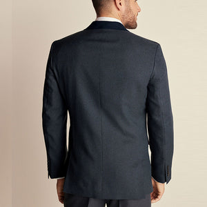 Navy Blue Regular Fit Trimmed Textured Suit Jacket