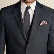 Load image into Gallery viewer, Navy Blue Regular Fit Trimmed Textured Suit Jacket
