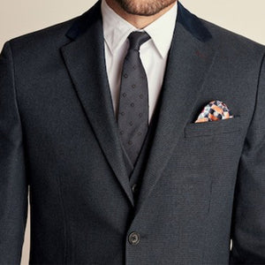 Navy Blue Regular Fit Trimmed Textured Suit Jacket