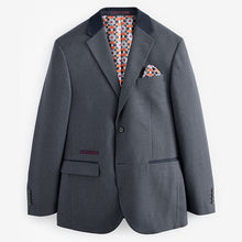 Load image into Gallery viewer, Navy Blue Regular Fit Trimmed Textured Suit Jacket
