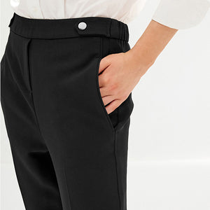 Black Tailored Elastic Back Straight Leg Trousers