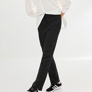 Black Tailored Elastic Back Straight Leg Trousers