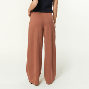 Rust Brown Tailored Ponte Wide Trousers