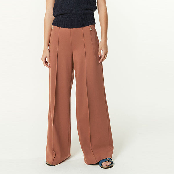 Rust Brown Tailored Ponte Wide Trousers