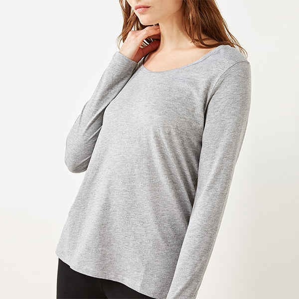 Grey Marl Long Sleeve Crew Neck 100% Cotton T-Shirt