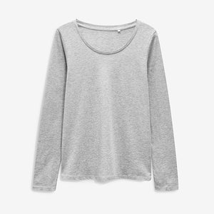 Grey Marl Long Sleeve Crew Neck 100% Cotton T-Shirt