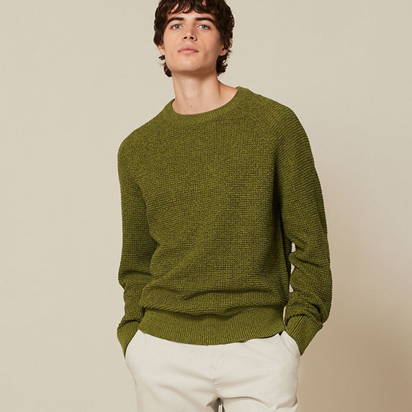 Olive Green Regular Knitted Textured Jumper