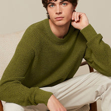 Load image into Gallery viewer, Olive Green Regular Knitted Textured Jumper
