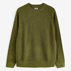 Olive Green Regular Knitted Textured Jumper