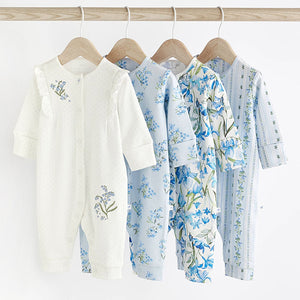 Blue Baby 100% Cotton Footless Sleepsuits 4 Pack (0mths-18mt)