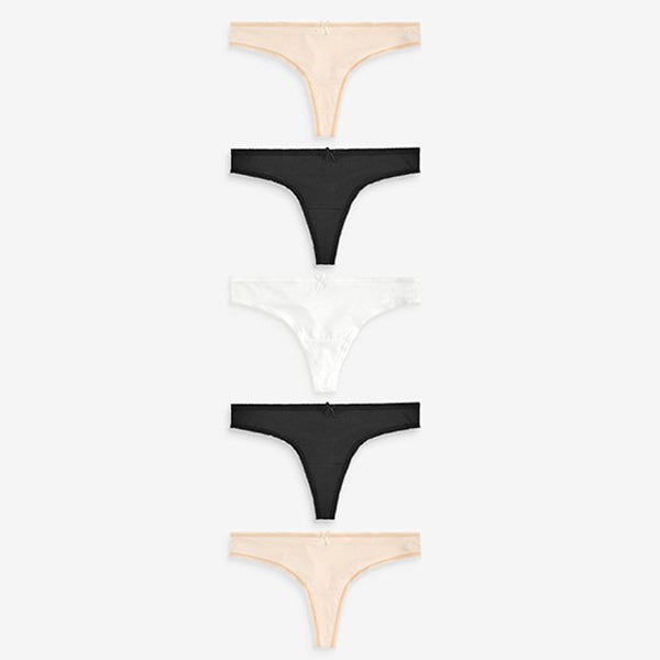 Black/White/Nude Thong Microfibre Knickers 5 Pack