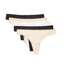 Load image into Gallery viewer, Black/White/Nude Thong Microfibre Knickers 5 Pack
