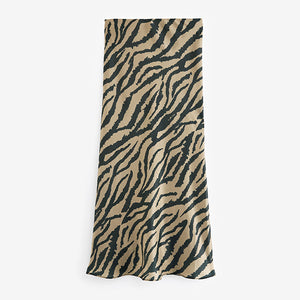 Zebra Animal Print Satin Midi Skirt