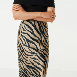 Zebra Animal Print Satin Midi Skirt