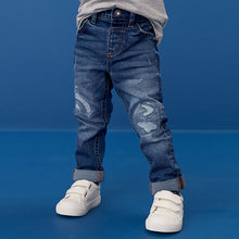 Load image into Gallery viewer, Mid Blue Denim 100% Cotton Distressed Jeans (3mths-6yrs)
