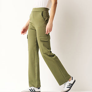 Khaki Green Ponte Utility Cargo Trousers