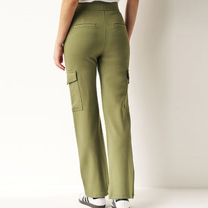 Khaki Green Ponte Utility Cargo Trousers