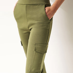 Khaki Green Ponte Utility Cargo Trousers