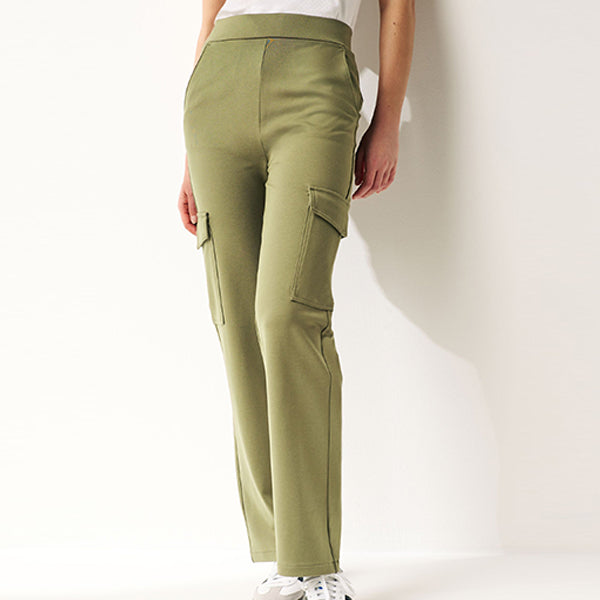 Khaki Green Ponte Utility Cargo Trousers