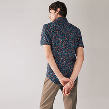 Load image into Gallery viewer, Navy/Blue Regular Fit 100% Cotton Printed Short Sleeve Shirt
