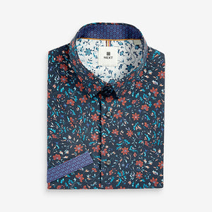 Navy/Blue Regular Fit 100% Cotton Printed Short Sleeve Shirt
