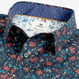Navy/Blue Regular Fit 100% Cotton Printed Short Sleeve Shirt
