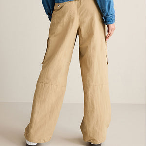 Camel Brown Parachute Pull On Cargo Trousers