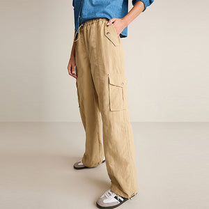 Camel Brown Parachute Pull On Cargo Trousers