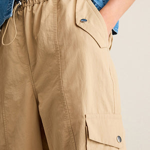 Camel Brown Parachute Pull On Cargo Trousers