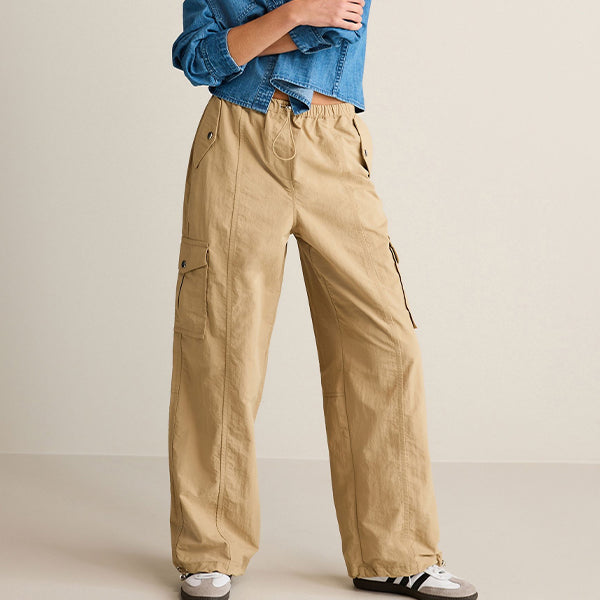 Camel Brown Parachute Pull On Cargo Trousers