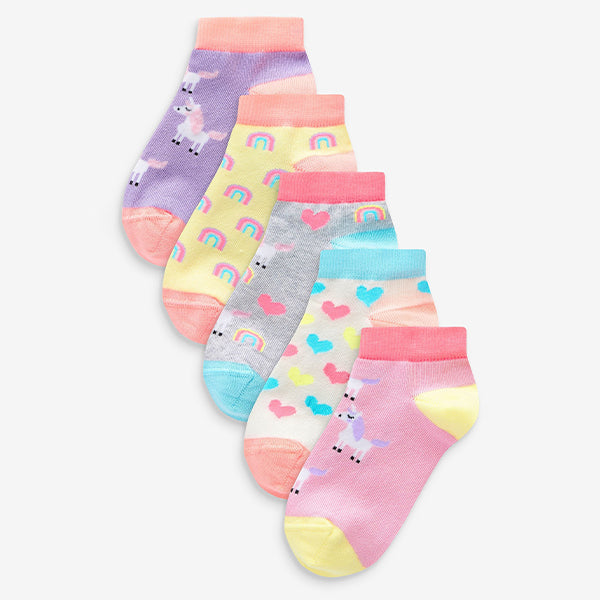 Pink/Grey/Purple Cotton Rich Unicorn Character Trainer Socks 5 Pack