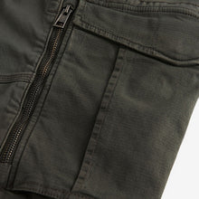 Load image into Gallery viewer, Dark Khaki Green Slim Fit Zip Detail Stretch Cargo Trousers
