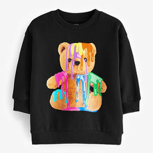 Load image into Gallery viewer, Black Drippy Bear Character Crew Neck Sweatshirt (3mths-4-5yrs)
