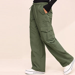 Khaki Green Parachute Pull On Cargo Trousers