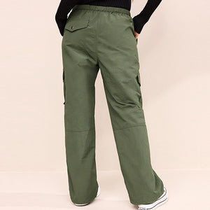 Khaki Green Parachute Pull On Cargo Trousers