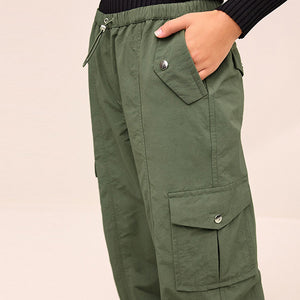 Khaki Green Parachute Pull On Cargo Trousers