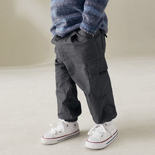 Load image into Gallery viewer, Charcoal Grey Lined Baggy Cargo Trousers with Toggle (3mths-6yrs)

