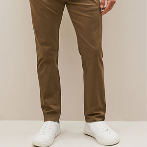 Tan Brown Slim Fit Premium Laundered Stretch Chinos Trousers