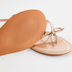 Rose Gold Regular/Wide Fit Forever Comfort® Bow Detail Leather Flip Flops