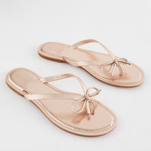 Load image into Gallery viewer, Rose Gold Regular/Wide Fit Forever Comfort® Bow Detail Leather Flip Flops
