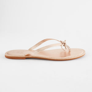 Rose Gold Regular/Wide Fit Forever Comfort® Bow Detail Leather Flip Flops