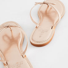 Load image into Gallery viewer, Rose Gold Regular/Wide Fit Forever Comfort® Bow Detail Leather Flip Flops
