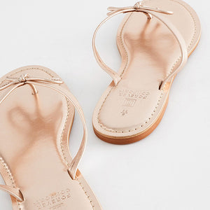 Rose Gold Regular/Wide Fit Forever Comfort® Bow Detail Leather Flip Flops