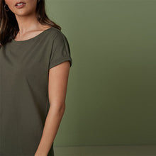 Load image into Gallery viewer, Khaki Green 100% Cotton Relaxed Capped Sleeve Tunic Dress
