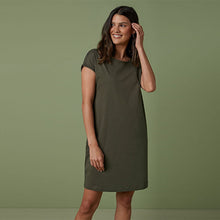 Load image into Gallery viewer, Khaki Green 100% Cotton Relaxed Capped Sleeve Tunic Dress
