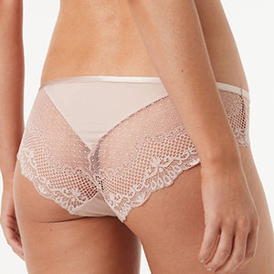 Pale Pink Brazilian Microfibre And Lace Knickers