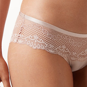 Pale Pink Brazilian Microfibre And Lace Knickers